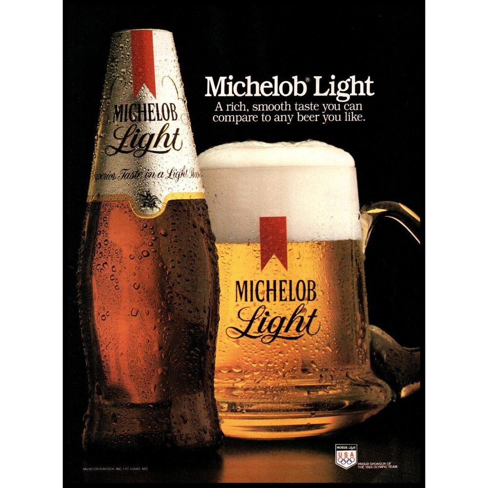 1984 Michelob Light Beer Vintage Print Ad Frosty Mug Brown Bottle Wall Art Photo